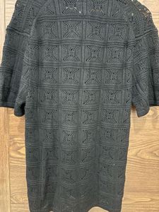 Black Crochet Button-Up Shirt