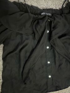 Zara Black Off-Shoulder Top – Ruffles, Bow Tie &amp; B