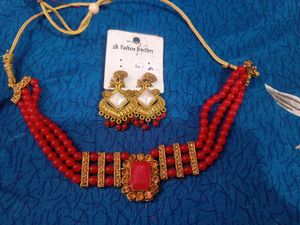 Combo of 3 Red &amp; Gold Beaded Necklace Set
