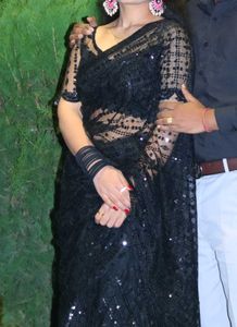 Black Saree With Padded Blouse