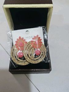Stunning Gold Hoop Earrings with Pink Stones