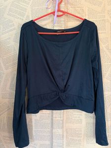 Dark Blue Twist Front Long Sleeve Top
