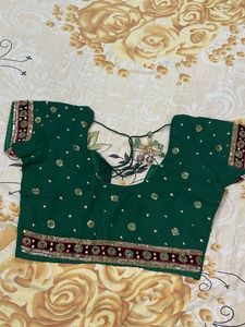 Elegant designer heavy work green  georgette saree