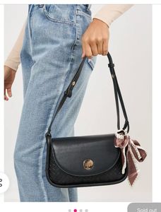 Chic Black Crossbody Bag with Scarf Accent