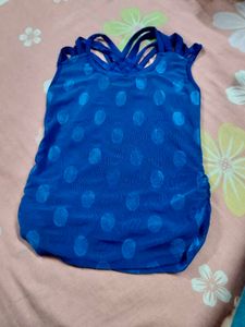 Blue Polka Dot Mesh Tank Top
