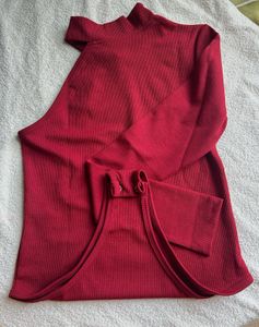 knitted Red One-Shoulder Top