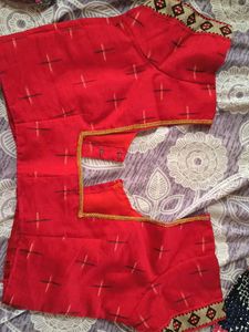 Coral Pink Blouse with Gold Border