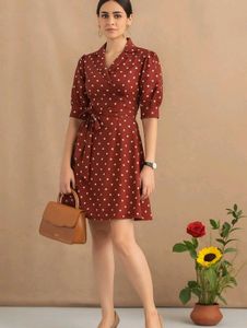 Maroon Polka Dot Wrap Dress