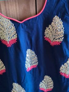 Embroidered Navy Blue Kurta