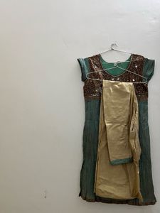 Embellished Teal Kurta set with dupatta