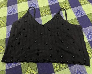 Black Beaded Crop Top
