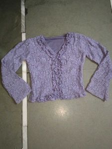 Korean Elegant Lilac Lace Top