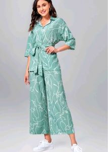 Turquoise Abstract Print Button-Up Tunic Top