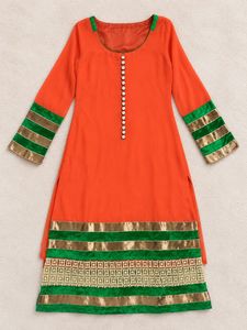🧡💚Orange &amp; Green Kurti Set