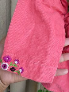 Pink Corduroy Ruffle Jacket For Girls