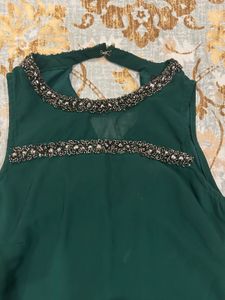 Green Embellished Sleeveless Top