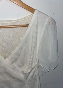 Elegant lace White V-Neck Flutter Sleeve Top
