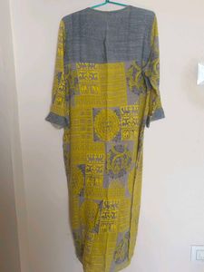 Grey &amp; Yellow Printed Kurta