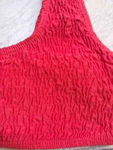 Red Smocked Bikini Set with Lace Detail