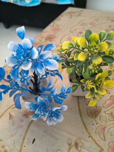 Artificial Blue &amp; Yellow Plants Set