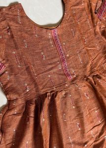 Orange Kurta with Embellished Neckline