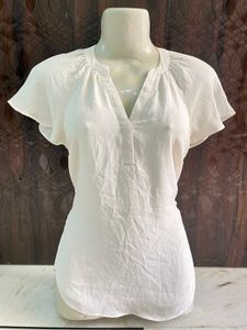 Cream V-Neck Flutter Sleeve Top
