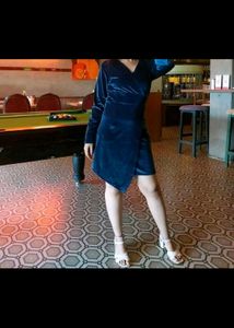 Elegant Teal Velvet Wrap Dress