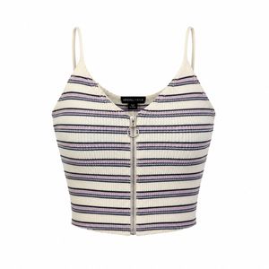 Striped Cropped Tank Top with Zipper