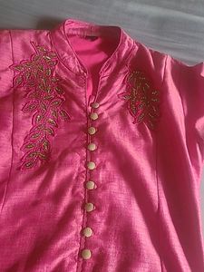 Swarovski Stone Work Kurta With Embroidery In Rose