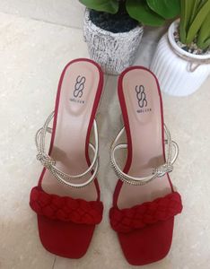 Elegant Stylish Red Transparent Heels – Brand New