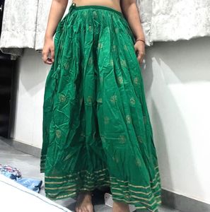 Stunning Emerald Green Skirt with Gold Print