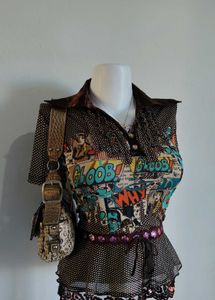 Vintage Unique Comic Print Peplum Top
