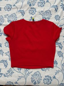 Red Basic Cropped T-Shirt