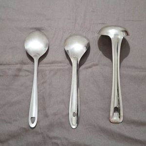 Set of 3 Stainless Steel Spoons &amp; Ladle