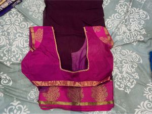 Elegant Purple Saree with Pink Border