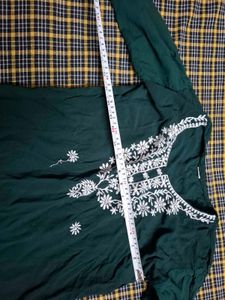 Embroidered Green Cotton Kurta
