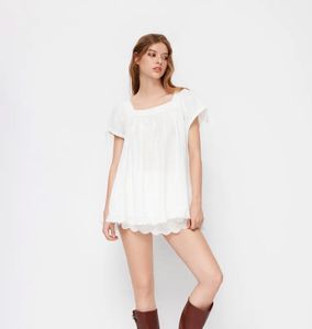 White Boho Eyelet Lace Tunic Top