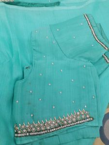Aqua green Embellished Saree