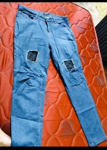 Blue Denim Jeans with Patch Detail