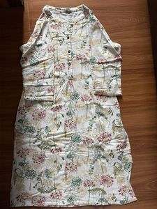 White Floral Print Kurta