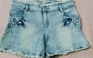Light Wash Denim Shorts with Star Embellishments