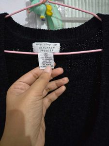 Black Textured Button-Up Top