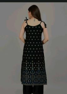 Cute Black Floral Print Strap Kurti