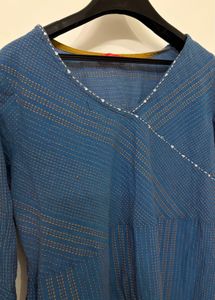 Blue Ethnic Kurta with V-Neck