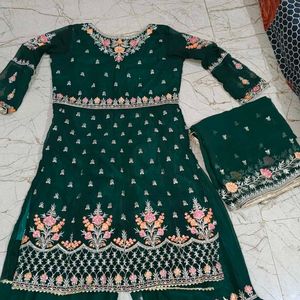 Embroidered Green Kurta Set with Sharara