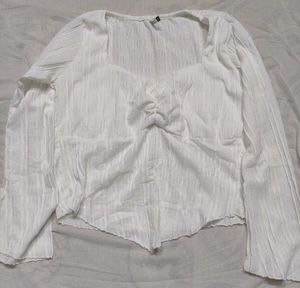 White Textured Square Neck Top