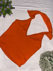 Orange Ribbed Halter Neck Top