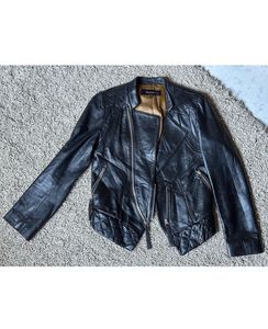 Black Leather Biker Jacket - Thrifted