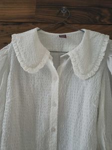 White Puff Sleeve PeterPan collar Shirt