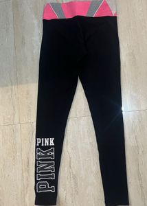 Black Leggings with Pink Waistband